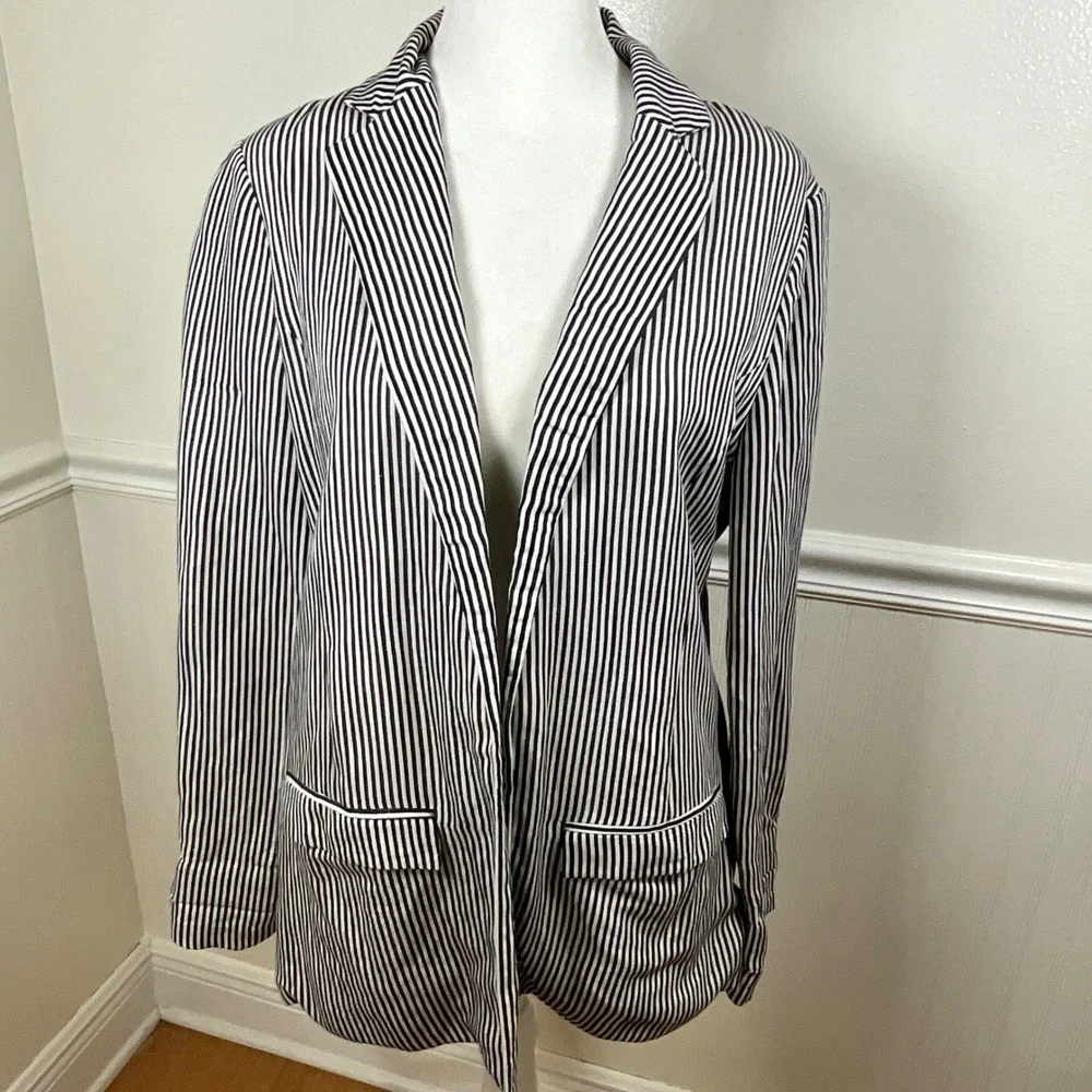 Cupcakes &‎ Cashmere Black White Pinstripe Blazer Jacket Buttonless Women Size S